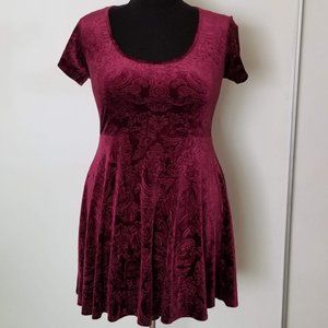 Midnight Hour Burgundy Skull Embossed Velvet Dress